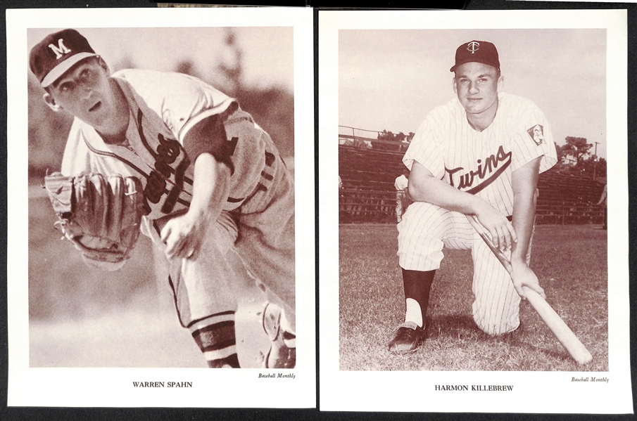 Lot of (20) Baseball Monthly Supplement Photos w/ Aaron, Banks, Ashburn, Mathews, Spahn, Killebrew, +