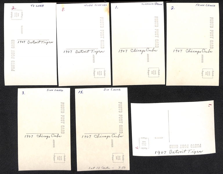 (31)  1960s-70s Real Baseball Photo Postcards w. Cobb, Jennings, Mordecai Brown, Chance, Evers, Tinker, 1907 Tigers w. Cobb (Made off Duplicate Negatives)