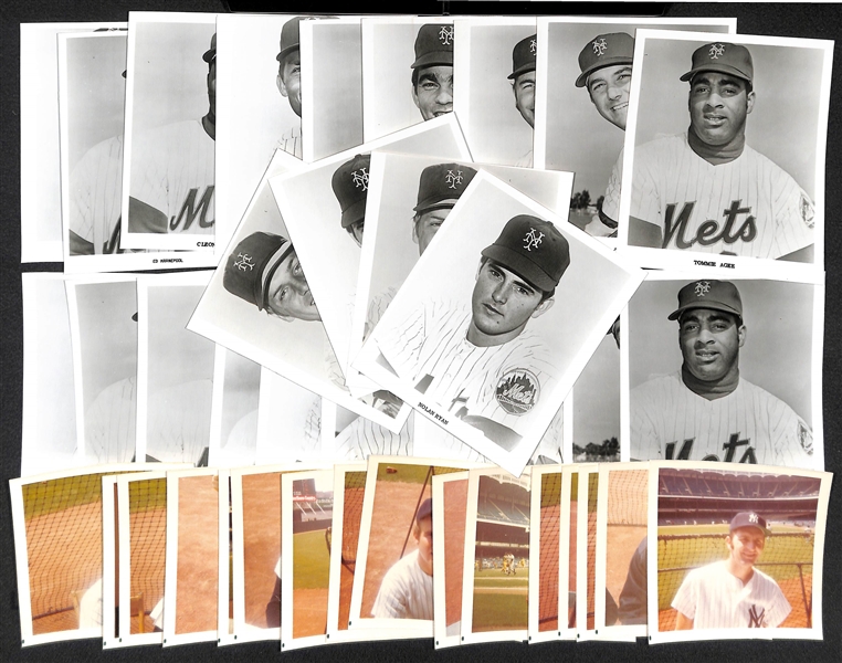 (2) 1971 Mets 4x5 Souvenir Photo Sets (Each w. Ryan & Seaver) and (16) Yankees 1960s Game Day Photos