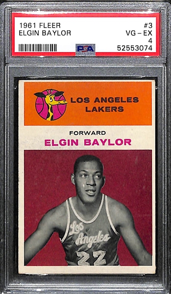 1961 Fleer Elgin Baylor #3 Rookie Card Graded PSA 4