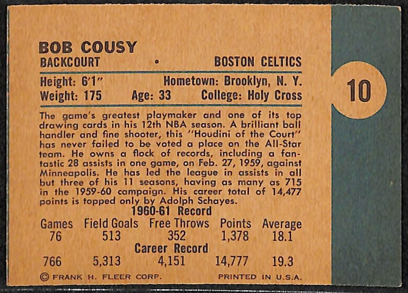1961 Fleer Bob Cousey #10