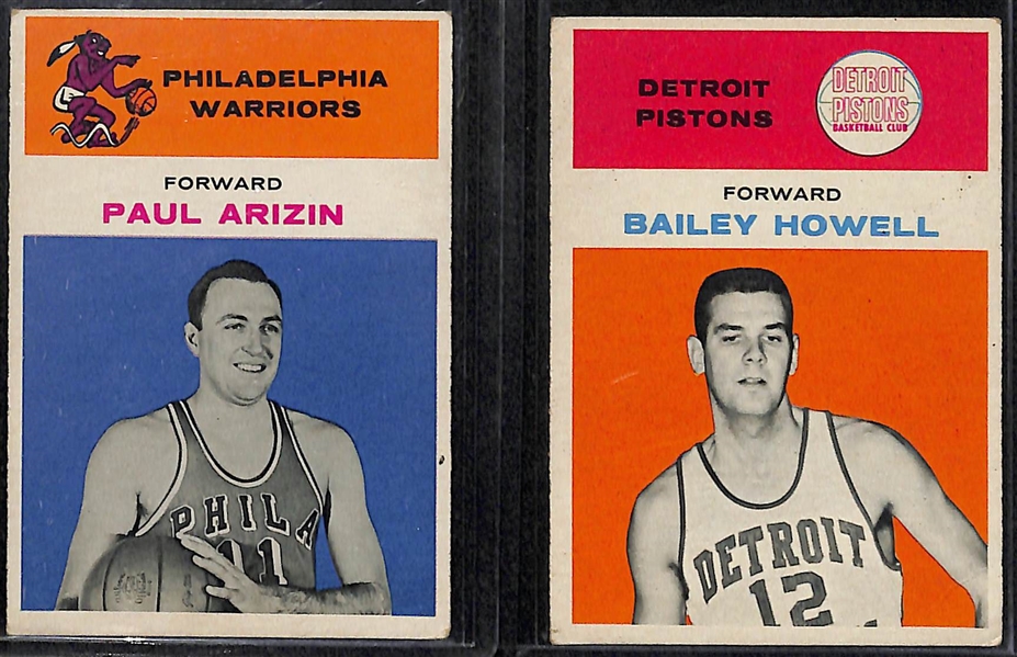 Lot of (5) 1961 Fleer Basketball Cards (Hal Greer #16, Paul Arizin #2, Howell #20, Lovellette #29, Ohl #33)