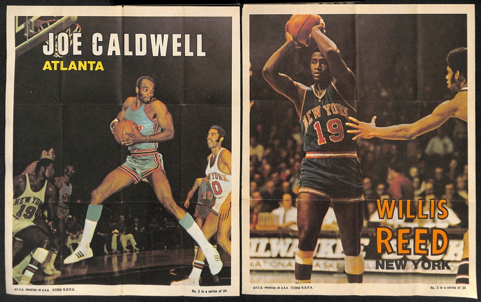 1970-71 Topps Basketball 8x10 Posters Partial Set (14 of 24) w. Jerry West, J. Havlicek, Hayes, Reed, Cunningham, +