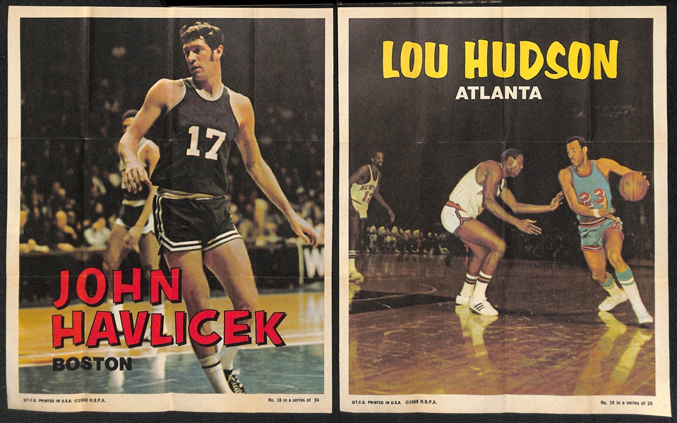 1970-71 Topps Basketball 8x10 Posters Partial Set (14 of 24) w. Jerry West, J. Havlicek, Hayes, Reed, Cunningham, +