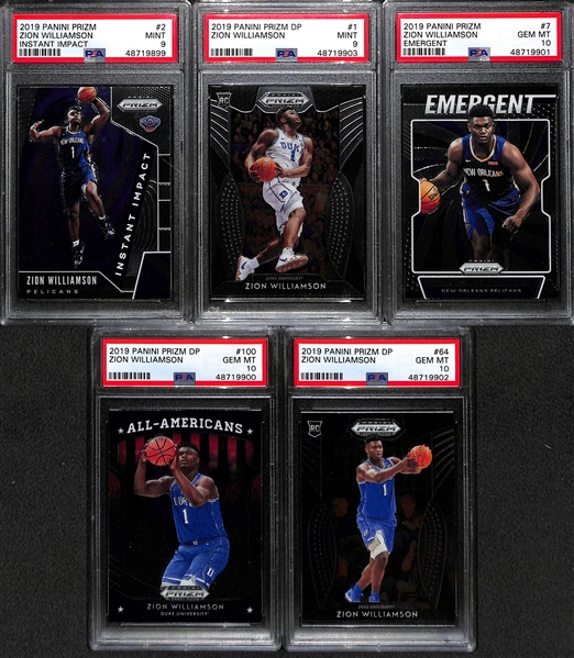 Lot of (5) Zion Williamson PSA Graded Rookie Cards - Inc. (3) PSA 10 and (2) PSA 9
