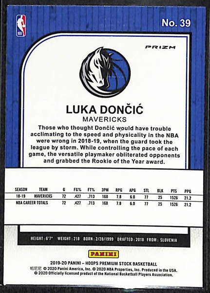 2019-20 NBA Hoops Premium Stock Red Pulsar Prizm Luka Doncic Short Print (2nd Year)