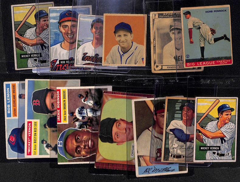 Lot of (13) Baseball Cards from 1933-1956 w. 1933 Goudey Herb Pennock