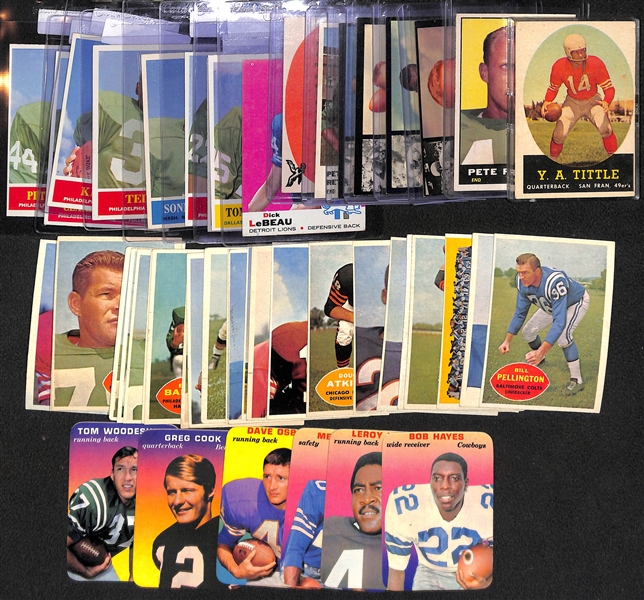 Lot of (50) 1959-1970 Assorted Football Cards w. 1958 Topps YA Tittle