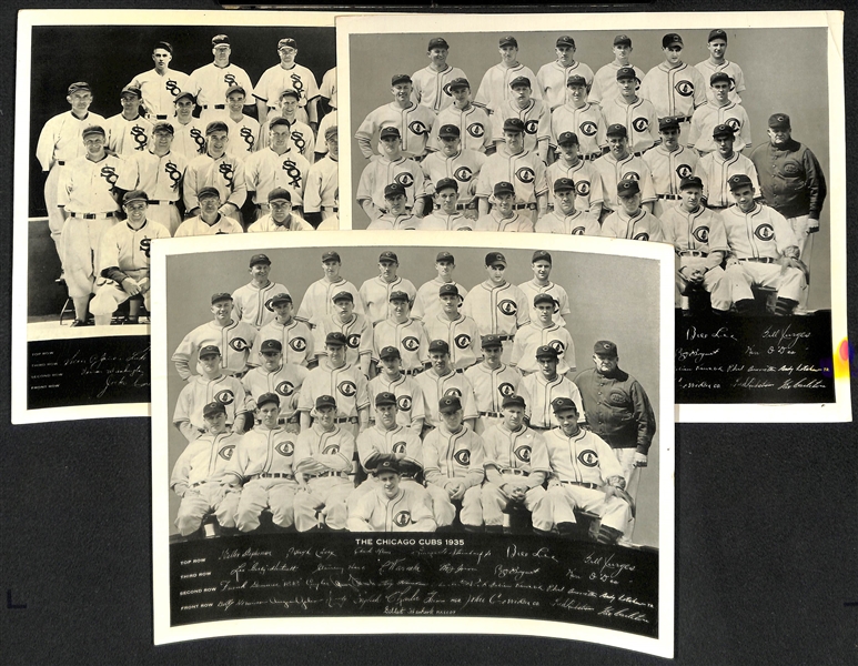 (2) 1935 Cubs & (1) 1935 White Sox Team Photos w/ Cracking in the Glossy Finish