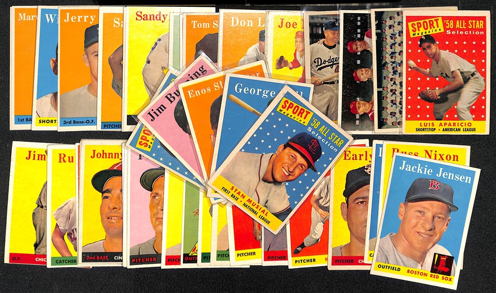 Lot of (50) Different 1958 Topps Baseball Cards w. Stan Musial All Star