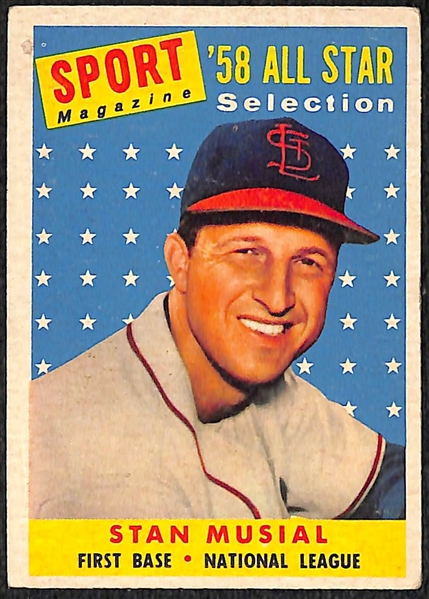 Lot of (50) Different 1958 Topps Baseball Cards w. Stan Musial All Star