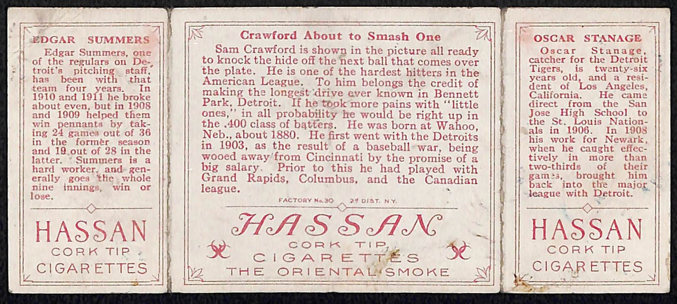 1912 T202 Hassan Triple Folder Crawford About to Smash One