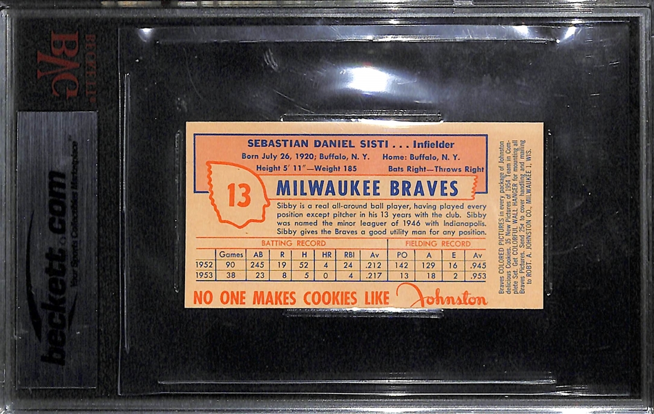 High Grade 1954 Milwaukee Braves Johnston Cookies Sibby Sisti Graded BVG 9 Mint