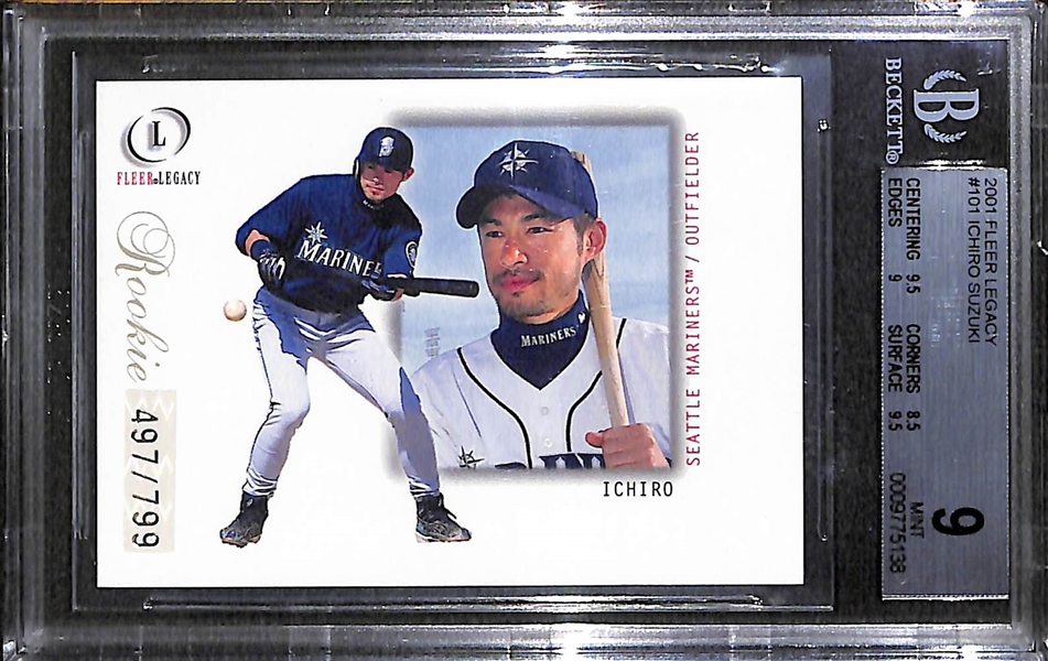 Lot of (2) BGS Graded Ichiro Suzuki Rookie Cards- 2001 Fleer Legacy & 2001 E-X