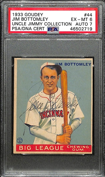 Signed 1933 Goudey Jim Bottomley (HOF) #44 Graded PSA 6 (Auto Grade 7) w. Uncle Jimmy Collection, d. 1959
