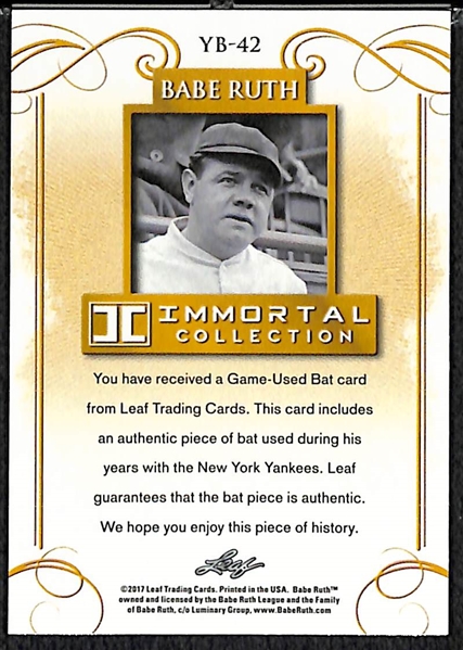2017 Leaf Babe Ruth Immortal Collection Game Used Yankees Bat