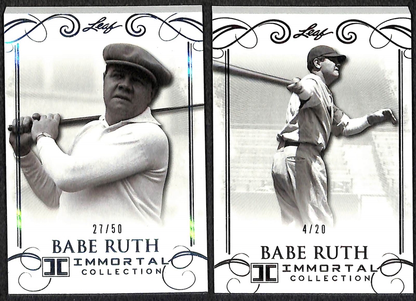 Lot of (4) 2017 Babe Ruth Immortal Collection Cards - Blue Yankees Stadium Seat, Red Yankees Stadium Seat, Blue Base Card, & Red Base Card