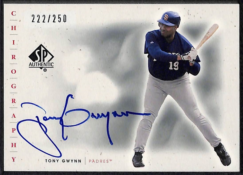 Lot of (2) Tony Gwynn Autograph Cards - 2001 SP Authentic & 1998 Donruss Signature Series BGS 8.5