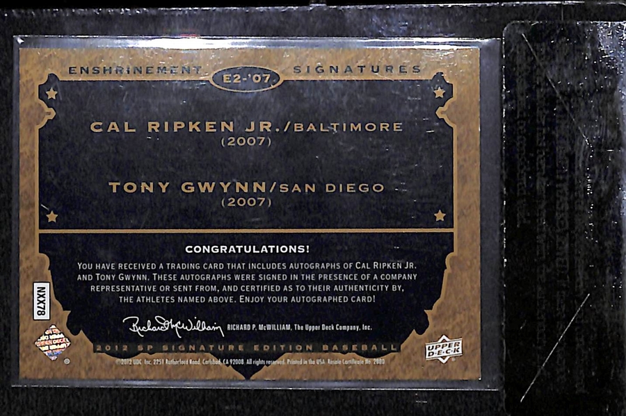 2012 SP Signature Edition Cal Ripken Jr/Tony Gwynn Enshrinement Dual Autograph Card BGS 8.5