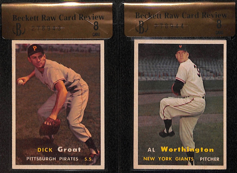 Lot of (2) BGS Graded 8 1957 Topps Baseball Cards - Dick Groat & Al Worthington