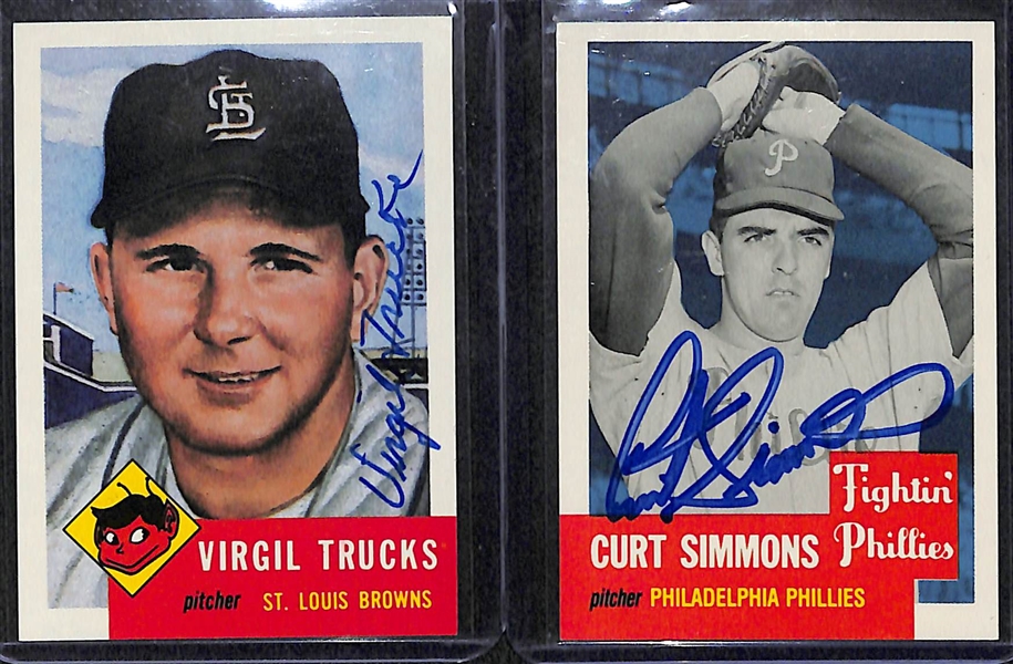 Lot of (21) 1953 Topps Archives Hand Signed Autograph Cards w. Virgil Trucks & Curt Simmons