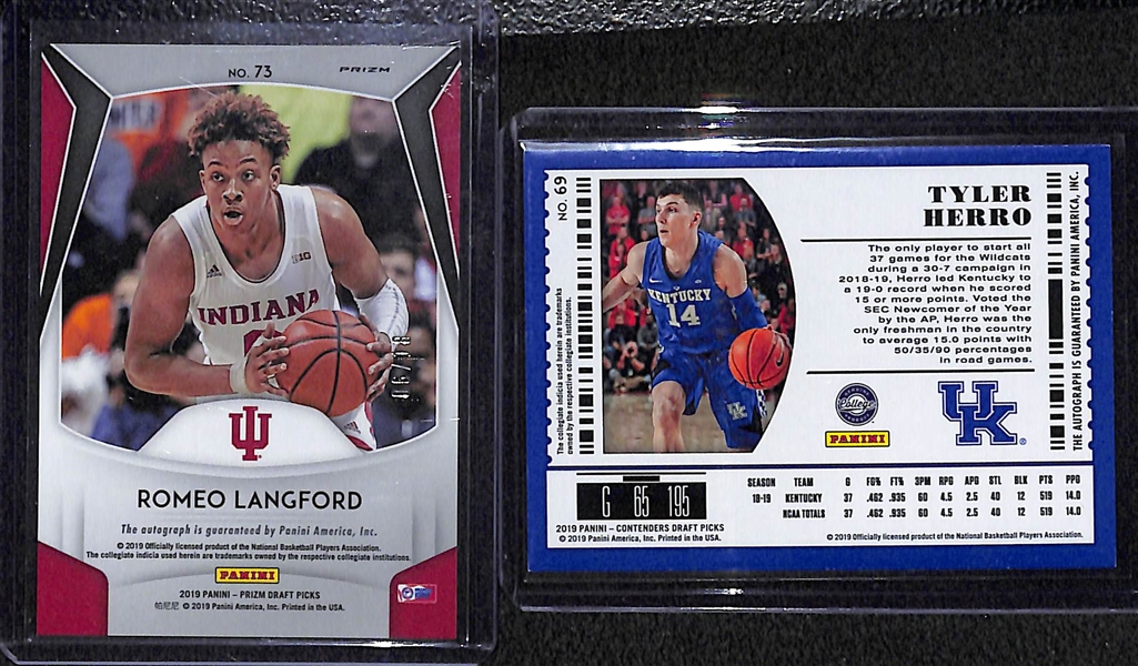 Lot of (2) 2019-20 Panini Basketball Autograph Rookie Cards w. Romeo Langford & Tyler Herro