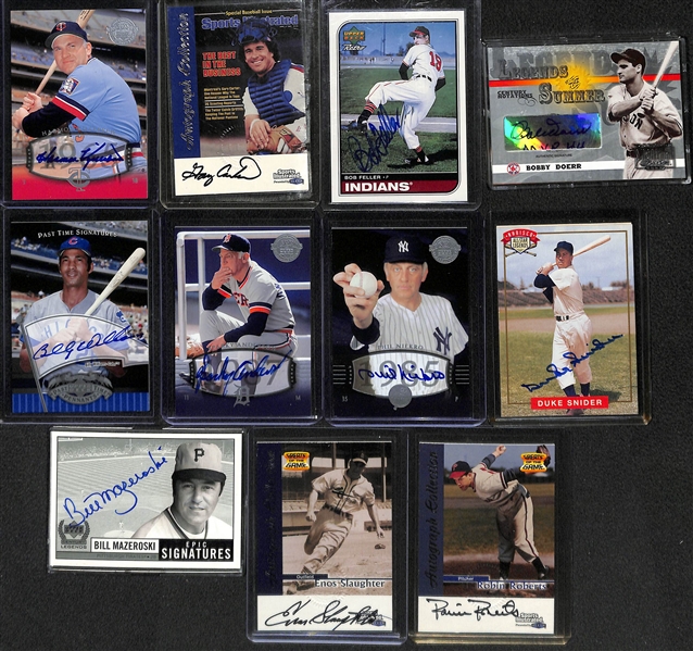 Lot of (22) Retired MLB Player Autograph Cards w. Gary Carter, Bob Feller & Harmon Killebrew