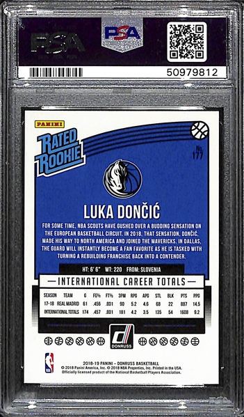 2018-19 Panini Donruss Luka Doncic #177 Rookie Graded PSA 10 Gem Mint