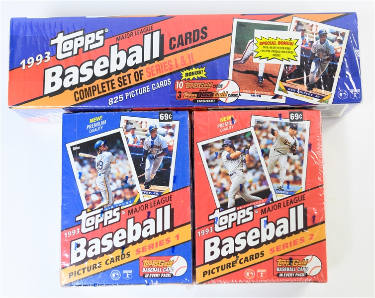 Lot of (3) 1993 Sealed Hobby Boxes/Set - 1993 Topps Baseball Series 1, 1993 Topps Baseball Series 2 and 1993 Topps Complete Set
