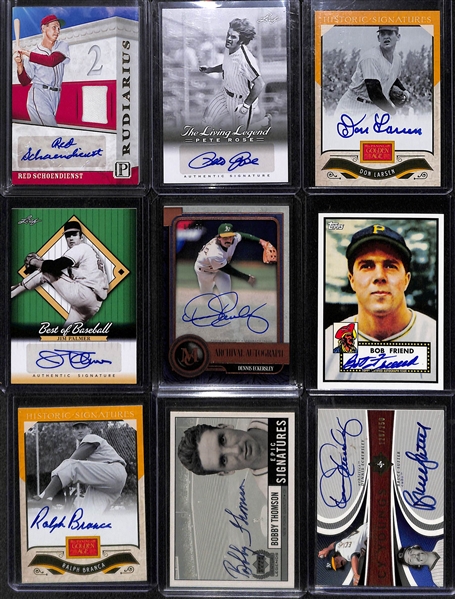 (9) Autographed Baseball Cards: Schoendienst, Rose, Larsen, Palmer, Eckersley, Friend, Branca, Thomson, Sutter/Eckersley