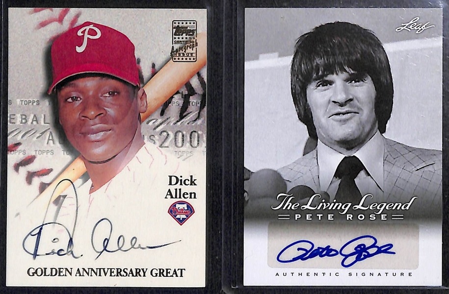 (7) Phillies Autographed Cards w. Dick Allen, Pete Rose, Jim Bunning, Rhys Hoskins, D. Daulton, J. Callison, A. Nola