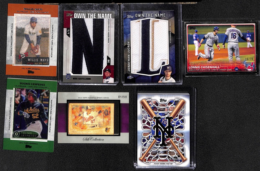 Lot of (7) Baseball Insert Cards Inc. (2) #ed 1/1 Jersey Letterman Patches and Willie Mays Silk