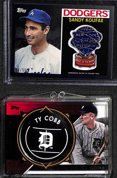(17) Baseball Commemorative Cards Inc. Koufax, Ty Cobb, Maris, Aaron, Ripken, Rizzuto (stamp/dime), R. Henderson, Hoskins, Feller, Ortiz, Howard, +