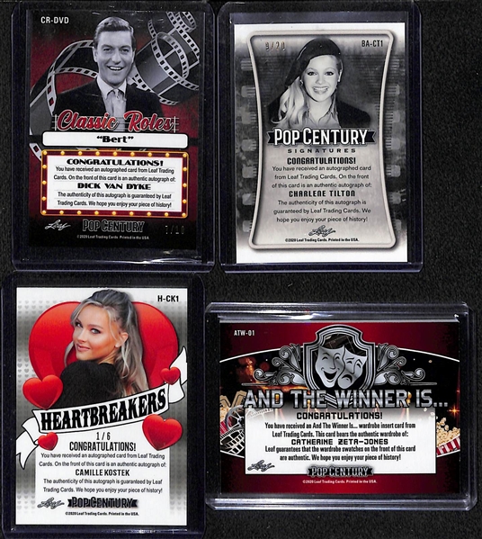 (4) 2020 Leaf Pop Century Cards Inc. (3) Autographs (Dick Van Dyke, Charlene Tilton, Camille Kostek) & Zeta-Jones Relic