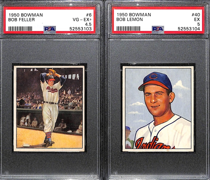 Lot of (2) 1950 Bowman Baseball Cards - Bob Feller #6 (PSA 4.5) & Bob Lemon #40 (PSA 5)