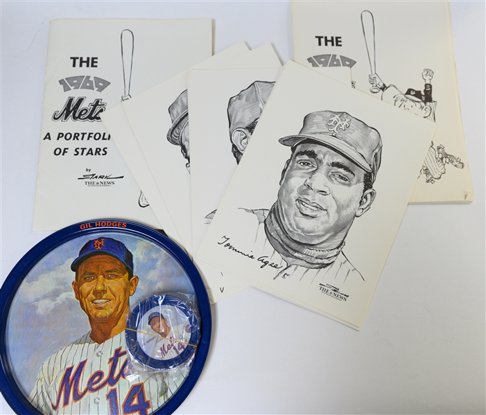 (2) Sets of 20 - 1969 Mets Portfolio of Stars 9x12 by Bruce Stark & Mgr Gil Hodges Coaster & Plate Set