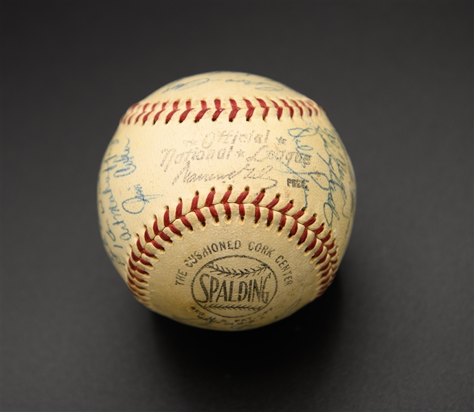 1961 Phillies Team-Signed Baseball (28 Signatures) w. Roberts Roberts (JSA Auction LOA) on a Vintage Spalding Official NL Baseball
