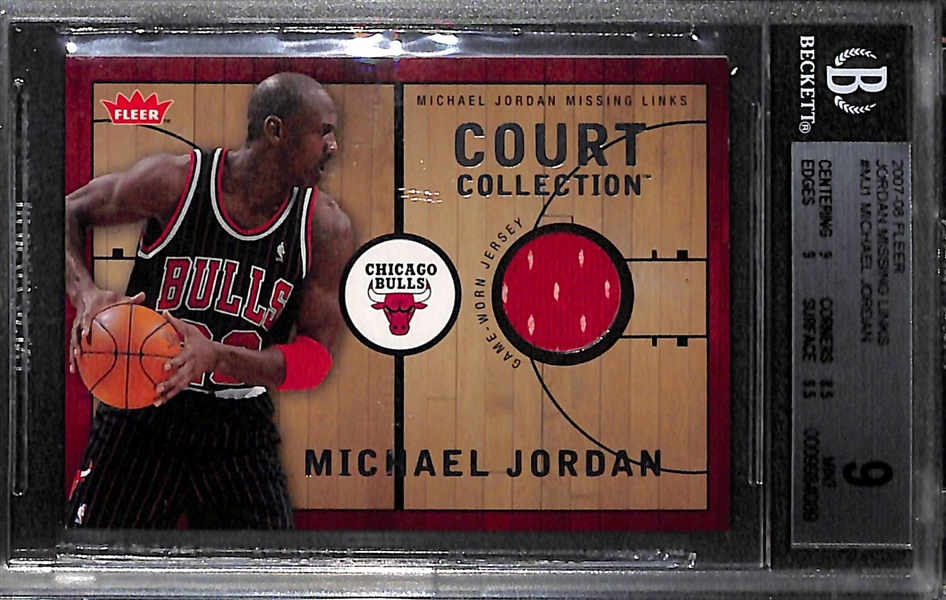 2007-08 Michael Jordan Fleer Missing Links Court Collection Game-Worn Jersey Card #MJ-1 Graded BGS 9 Mint