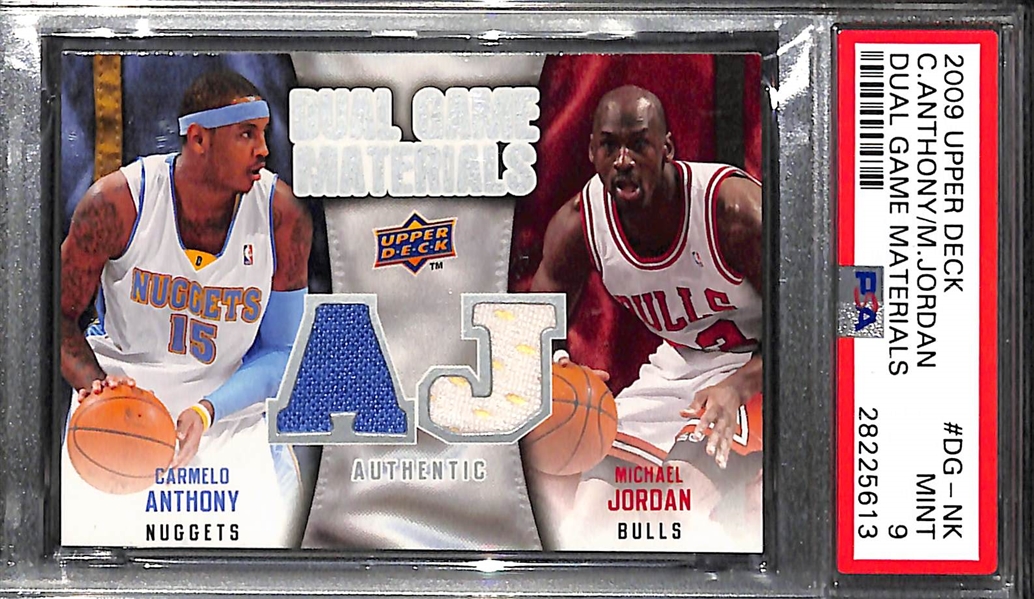 2009 Upper Deck Michael Jordan & Carmelo Anthony Dual Game-Used Relic Card Graded PSA 9