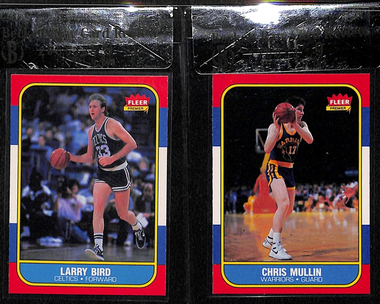 1986-87 Fleer Larry Bird (#9) & Chris Mullin (Rookie #77) Cards - Both Beckett Raw-Graded BGS 9 Mint