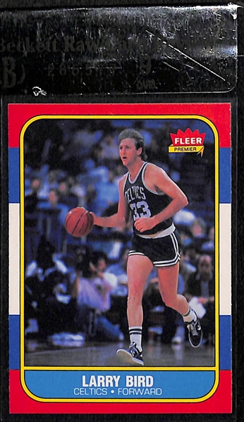 1986-87 Fleer Larry Bird (#9) & Chris Mullin (Rookie #77) Cards - Both Beckett Raw-Graded BGS 9 Mint