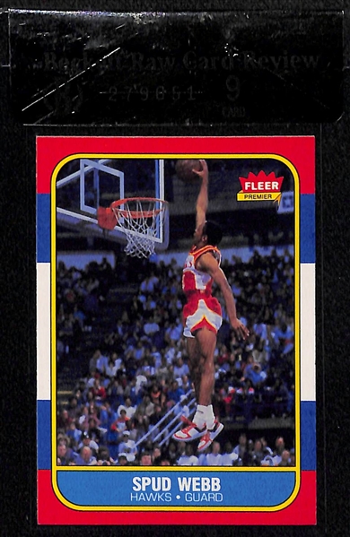 1986-87 Fleer Isiah Thomas (#109) & Spud Webb (#120) Rookie Cards - Both Beckett Raw-Graded BGS 9 Mint