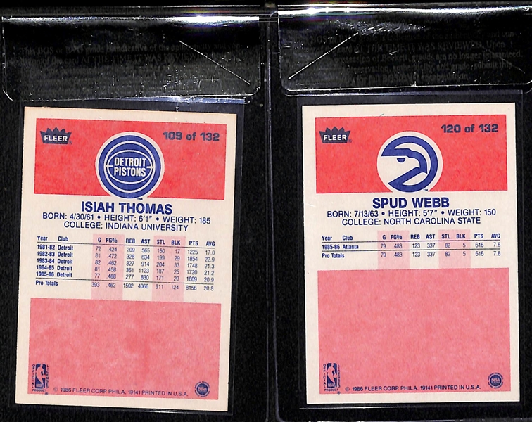1986-87 Fleer Isiah Thomas (#109) & Spud Webb (#120) Rookie Cards - Both Beckett Raw-Graded BGS 9 Mint