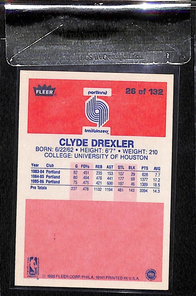 1986-87 Fleer Clyde Drexler #26 Rookie Card Beckett Raw-Graded BGS 9 Mint