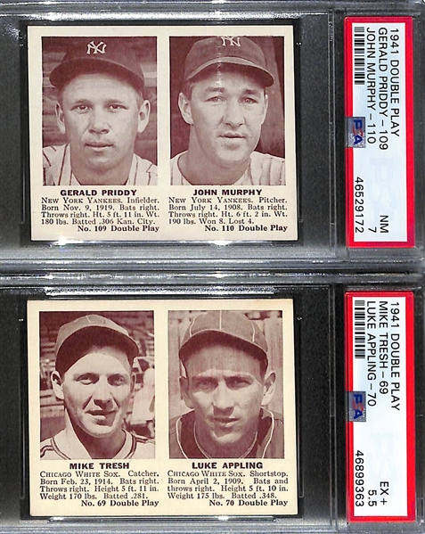 1941 Double Play Lot - 29 Cards in Set (All Between #65/66 and 149/150) w/ 5 Graded Cards (Dickey/Rolfe, Ruffing/Gordon, Appling/Tresh, Priddy/Murphy, Crosetti/Sturm)