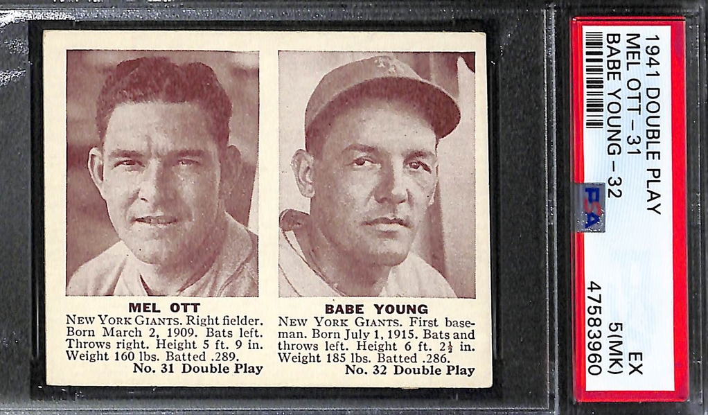 Lot of 3 Graded 1941 Double Play Cards - Rizzuto/Gomez PSA 3, Ott/Young PSA 5 MK, Dom DiMaggio/Pytlak PSA 2