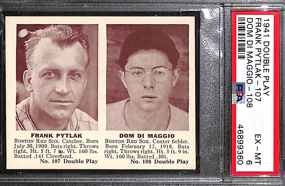 Lot of (3) Graded 1941 Double Play Cards w. Dom DiMaggio/Pytlak PSA 6, Mize/Slaughter PSA 5, Durocher/Riggs PSA 6