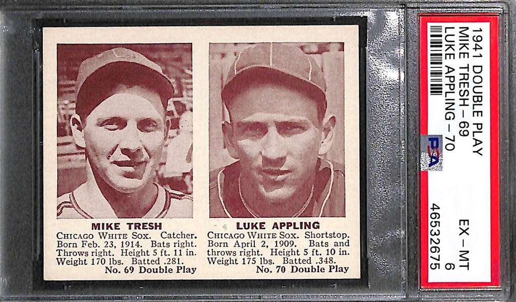 Lot of 3 HOFer Graded 1941 Double Play Cards (All PSA 6) with Luke Appling, Arky Vaughan, Red Ruffing/ Joe Gordan