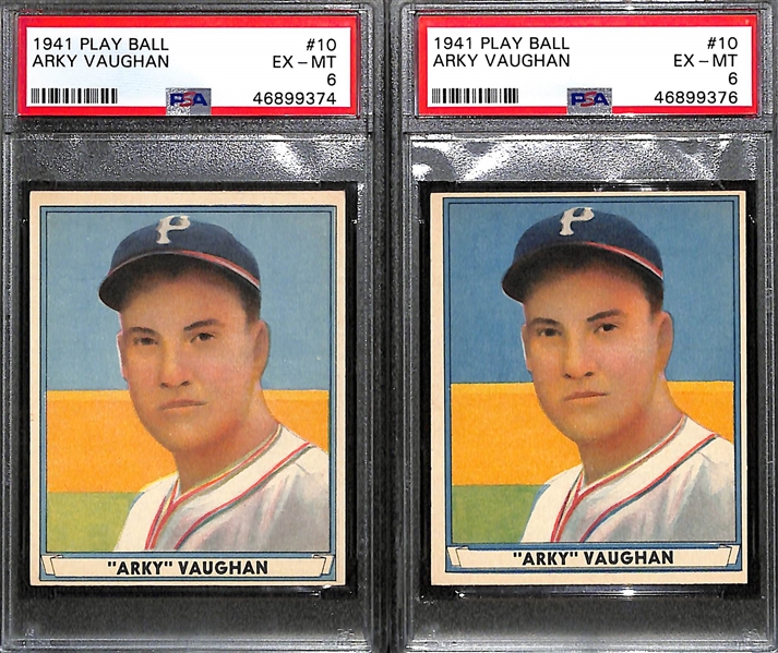 Lot of (4) Graded Play Ball Cards - (2) 1941 Arky Vaughan PSA 6, 1941 Jimmy Brown PSA 2, 1940 Red Faber PSA 2
