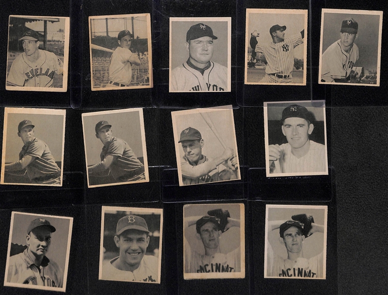Lot of (13) 1948 Bowman Baseball Cards w. Feller, Kiner, and Mize